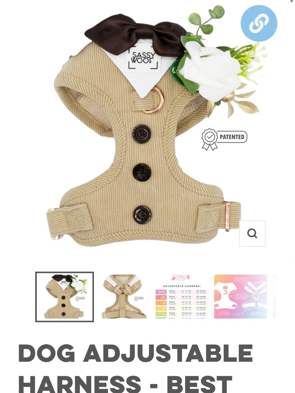 Sassy Woof - Best pup / Dog of Honor Harness with Brown Bow & White Flower